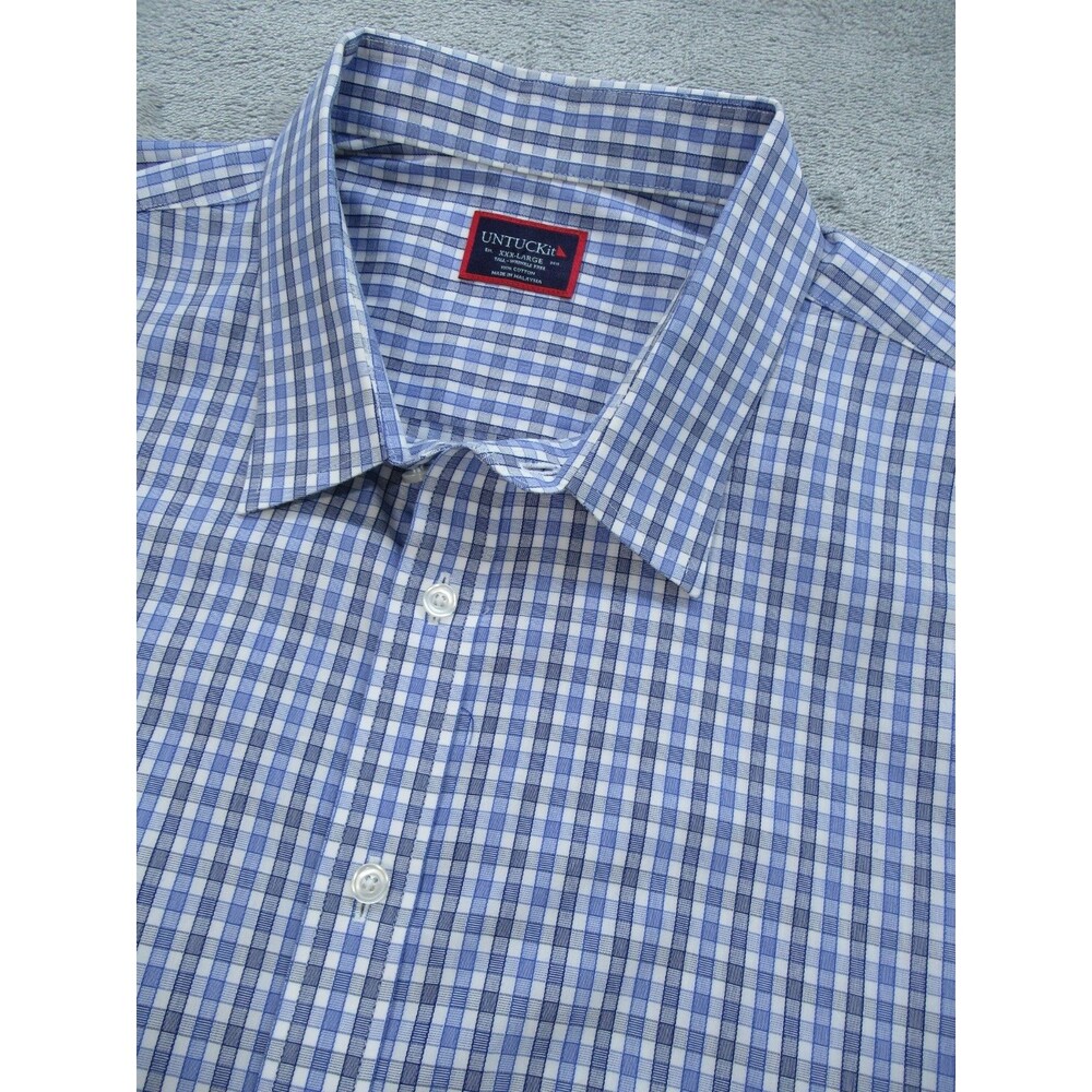 Untuckit Durif WF Shirt Men's 3XL Tall XXX Wrinkle Free Plaid Blue Long Slv